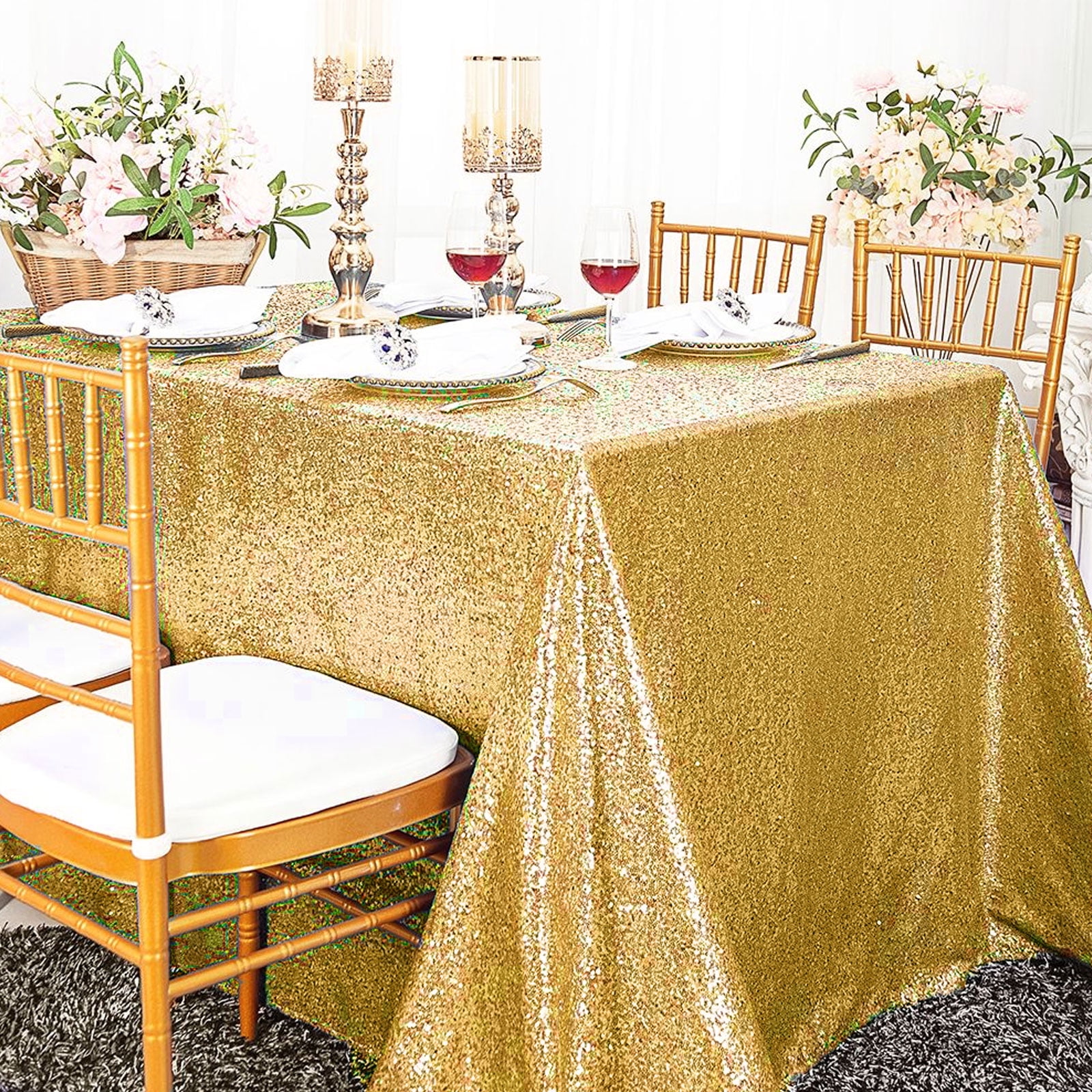 Rectangular Sparkly Sequin Tablecloth For Wedding/ Dessert Table Decor 