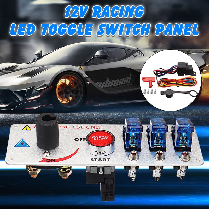 12V Racing Car LED Toggle Ignition Switch Panel Engine Start Push Button Auto
