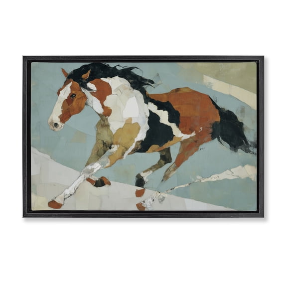Stupell Industries Modern Paint Horse in Motion Black Floating Frame Canvas Art, 25 x 17, by Chromatic Storm Studio