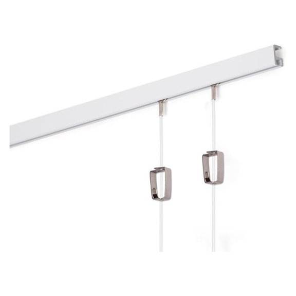 STAS Minirail Picture Hanging System Set - Covers 6.56 ft of Wall Space - Smallest Picture Rail & Art Hanging Kit for Art Display (White Rails, Includes 2 & Cords)
