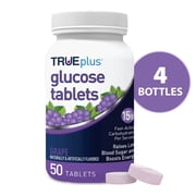 TRUEplus Glucose Tablets, Chewable, Grape Flavor, 50 Ct, 4 Bottles