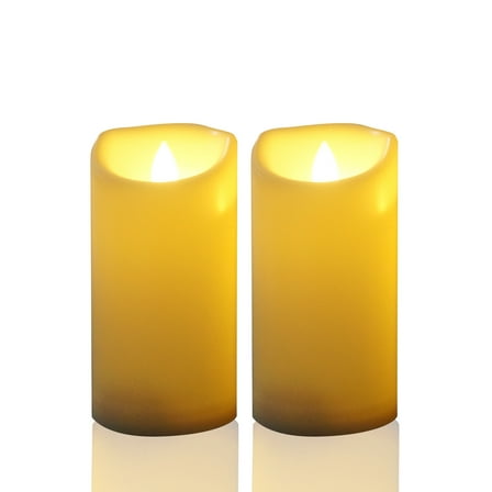Outdoor Battery Operated Flameless Pillar Candles with Timer Indoor Electric Led Waterproof Flickering Fake Candle Lights for Home Garden Patio Halloween Christmas Wedding Party Décor 3”x 6”2 Pack