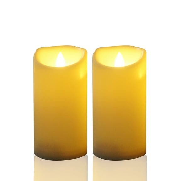 Outdoor Battery Operated Flameless Pillar Candles with Timer Indoor Electric Led Waterproof Flickering Fake Candle Lights for Home Garden Patio Halloween Christmas Wedding Party Décor 3”x 6”2 Pack