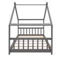 thumbnail image 4 of Bellemave Twin Size House Bed,Wood Platform Bed with Headboard and Footboard, House Floor Bed with Roof and Slat (Gray,Twin), 4 of 7
