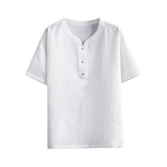 WREESH Men's Summer Casual T-Shirts Fashion Comfortable Short Sleeve Solid Notch Neck Tops White