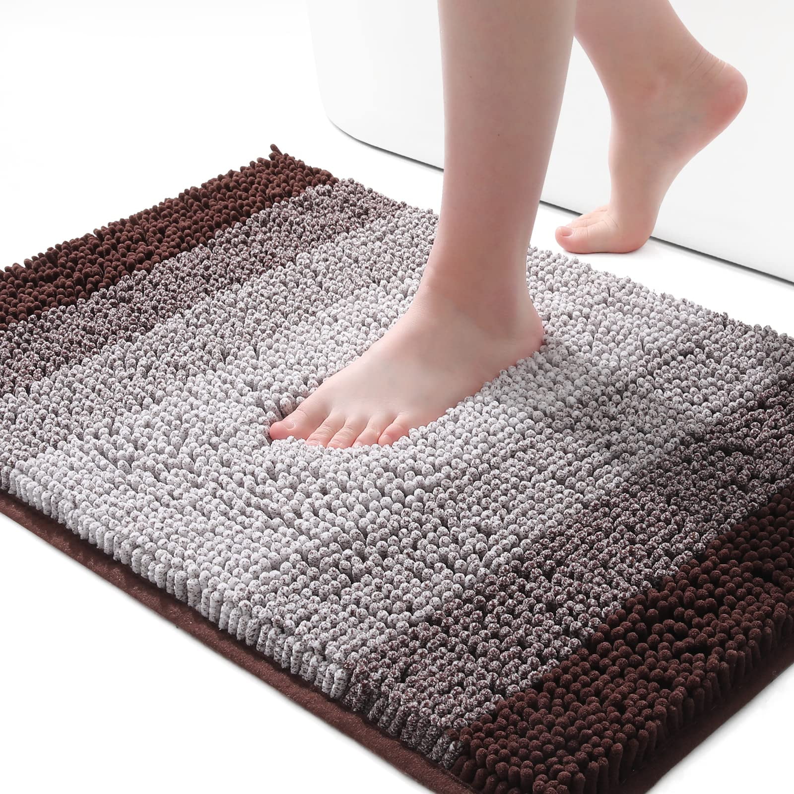 Smiry Luxury Chenille Bathroom Rugs, Shaggy Absorbent Bath Rugs, Non