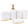 thumbnail image 1 of Bathroom Accessories Set, 5 Pieces Bath Ensemble, Bath Set Collection Marble Pattern Soap Dispenser Pump, Toothbrush Holder, Soap Dish, 1 of 8
