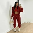 thumbnail image 2 of BLOCLOALO 3 Piece Lounge Set Long Sleeve Pullover Hoodie Sweatshirts Casual Autumn Winter Top Set Fashion Solid Color Zipper Hooded Pants Zip Up Hoodie Plus Size Workout Sets Fall Lounge Sets Red Xl, 2 of 9