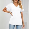 thumbnail image 3 of Gibobby Camiseta Powerblend con Cuello en V Camiseta suelta informal con cuello en V para mujer, blusa manga corta con estampado(Blanco,XL), 3 of 4