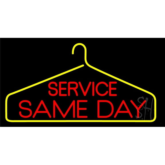 Service Same Day Block LED Neon Sign 20 x 37 - inches, Clear Edge Cut Acrylic Backing, with Dimmer - Bright and Premium built indoor LED Neon Sign for Computer & Electronics store decor.