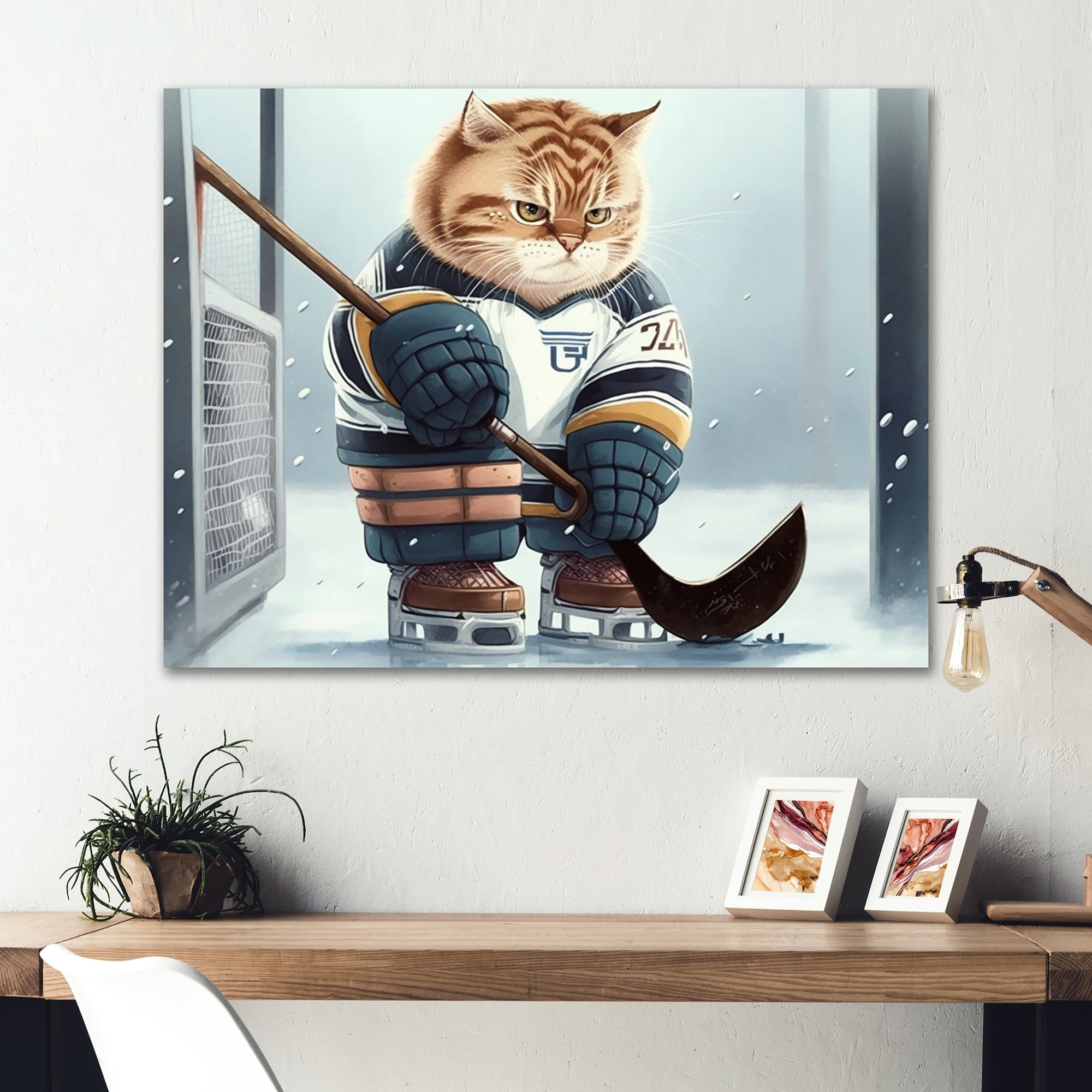 Designart Anime Hocket Cat On Ice Rink II Canvas Wall Art