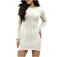 thumbnail image 3 of Swuxness Women Long Sleeve Knit Sweater Dresses, Women Casual Mini Dresses, Women's Solid Color Mid Length Cable Knit Layering Sweater Slim Short Dress White, XL, 3 of 5