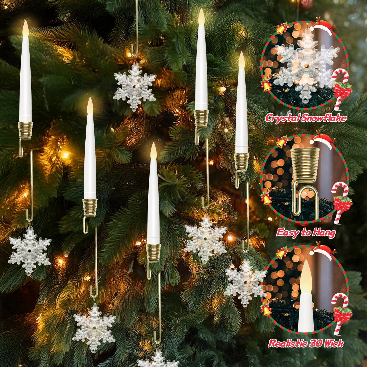 12-Pack LED Flickering Flameless Candles with Remote & Timer, Battery Operated Warm White Light Candles with Crystal Hooks for Holiday Decor