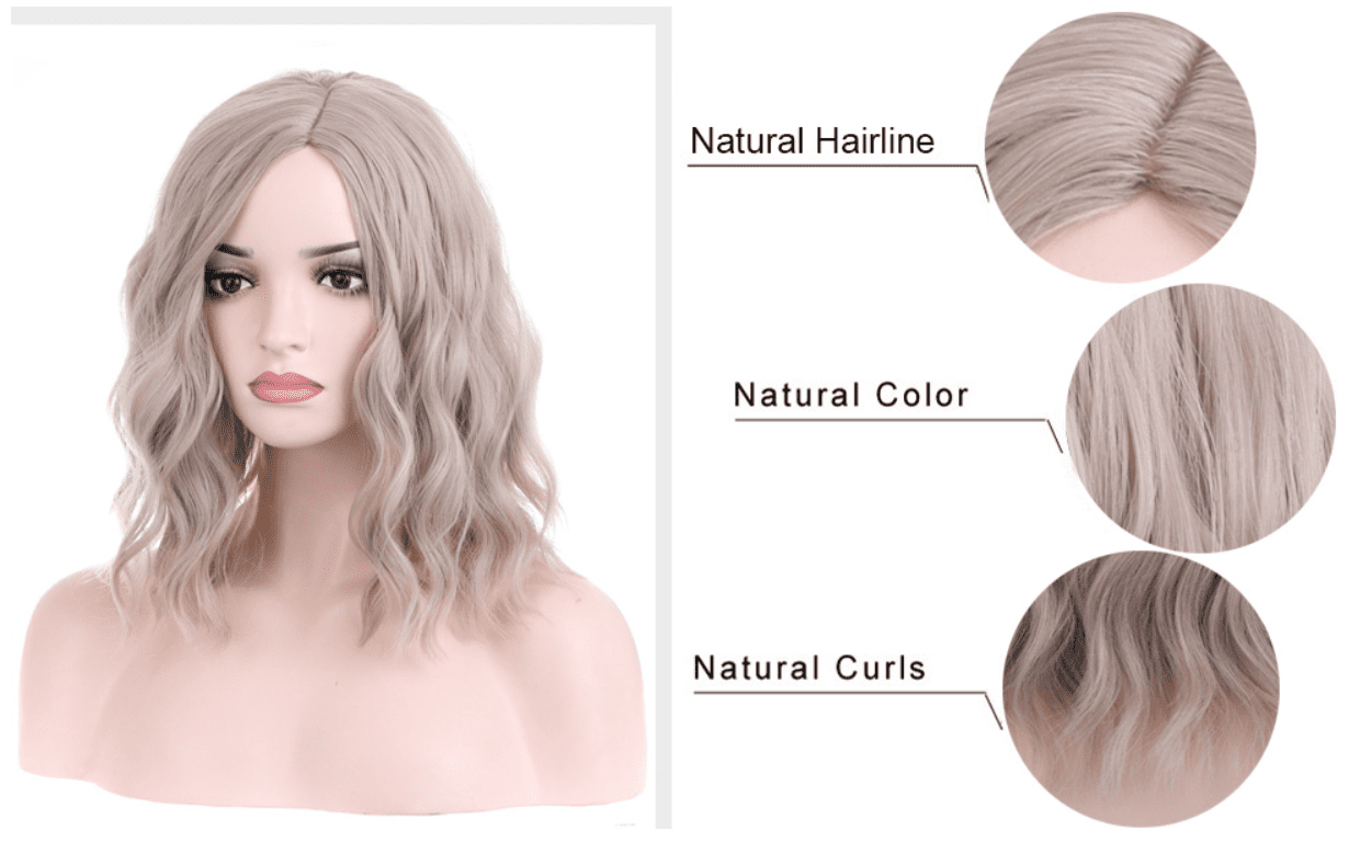 RightOn 14" Ash Blonde Wig Short Curly Wig Blonde Bob Wig Charming Women Beach Wave Wigs Ash Blonde Wig for Cosplay Party with Wig Cap
