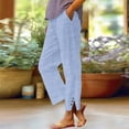 thumbnail image 2 of Capri Pants For Women High Waisted Long Striped Button Detail Capris Trousers Loose Fit Light Blue Lounge Pajama Pant XXL, 2 of 6