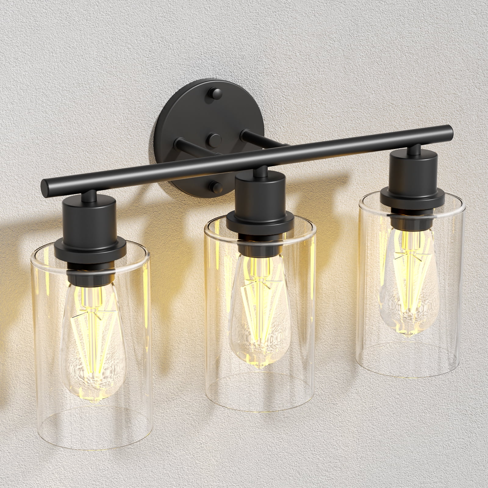 Cshidworld 3-Light Black Dimmable Vanity Light with Clear Glass Shade