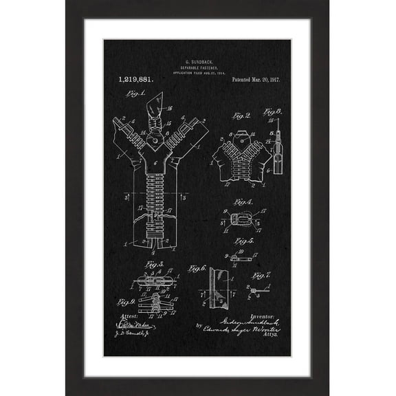 "Zipper 1917 Black Paper" Framed Painting Print