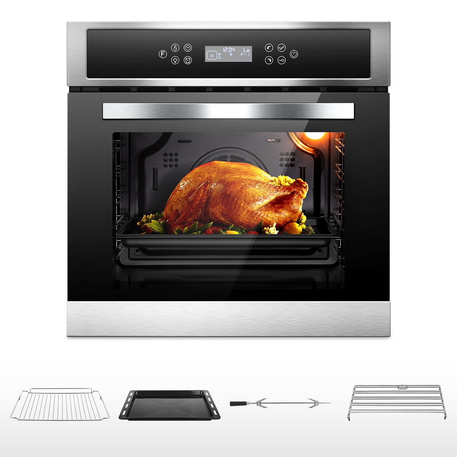 Aobosi 24 Inch Single Wall Oven, 2.5 Cu.ft Built-in Electric Wall Oven with 8 Cooking Functions in Stainless Steel