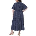 thumbnail image 3 of Agnes Orinda Women's Plus Size Summer Dresses Polka Dot V Neck Short Sleeve Wrap Tiered Casual A Line Maxi Dress 1X Navy Blue, 3 of 6