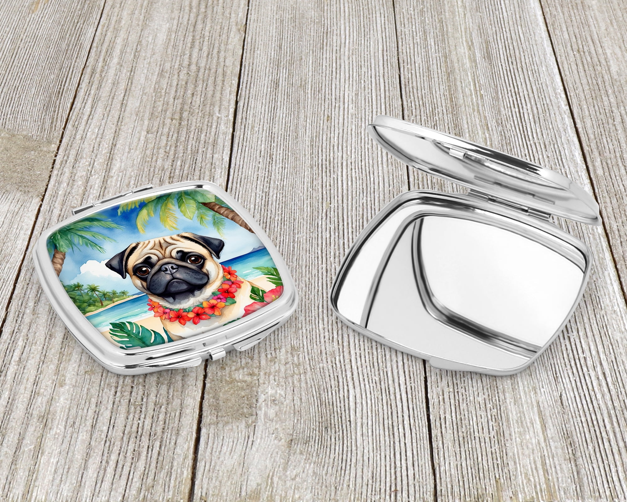 Pug Luau Compact Mirror 2.75 in x 3 in