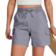 thumbnail image 2 of CFLVAEK Cargo Shorts for Women Plus Size Drawstring Elastic Waist Summer Short Loose Solid Color Hiking Short Comfy Beach Vacation Short Pants Gray XL, 2 of 7