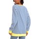 thumbnail image 3 of Sudadera de Rayas para Mujer ATHLECHIC Ajuste Holgado de Manga Larga Cuello Redondo Top S Azul Blanco, 3 of 4