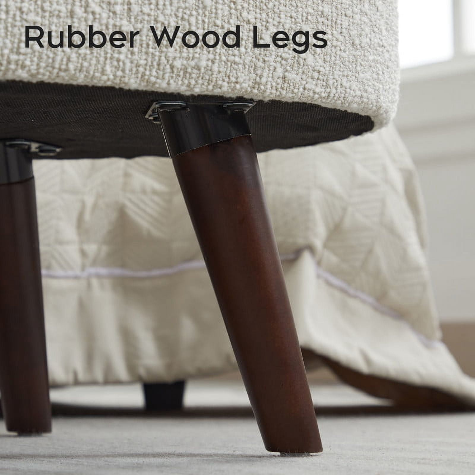 Comfort Stretch 44" Beige Boucle Storage Ottoman Bench for Living Room Bedroom Oval Footrest Wood Legs