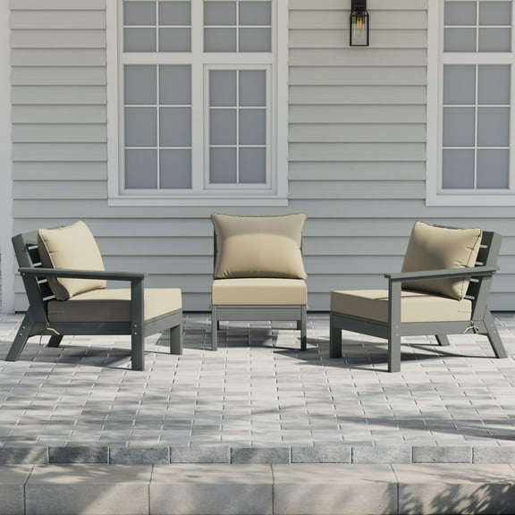 WestinTrends Avalon Outdoor Patio HDPE Sectional Sofa with Patio Cushions, Gray/Beige