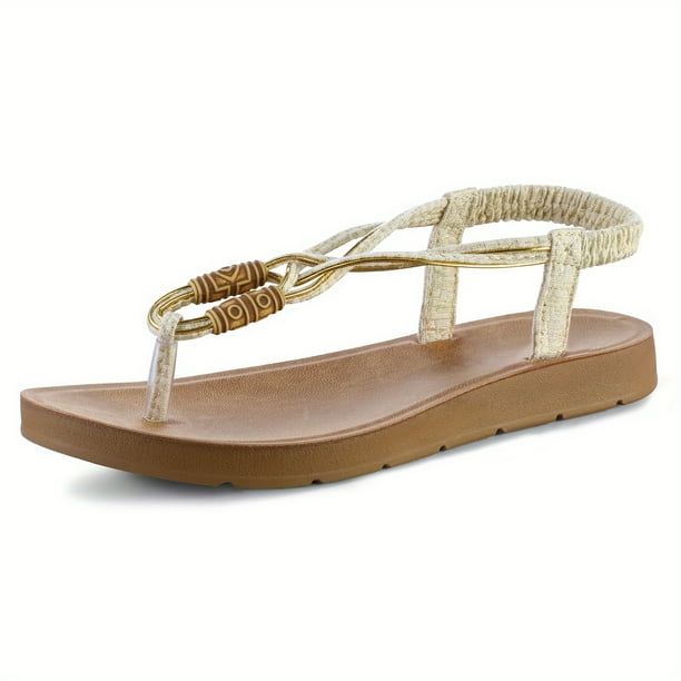 Sandalias sin cordones con correa en T tribal Boho para mujer - ¡Pase a la comodidad y el estilo!