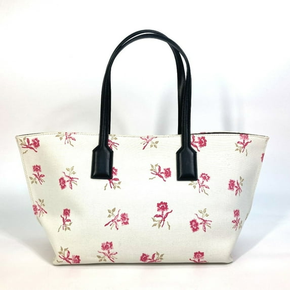 Pre-Owned LOEWE Floral Print Shoulder Bag/Tote Bag in Canvas/Leather, White, Women's (Good)