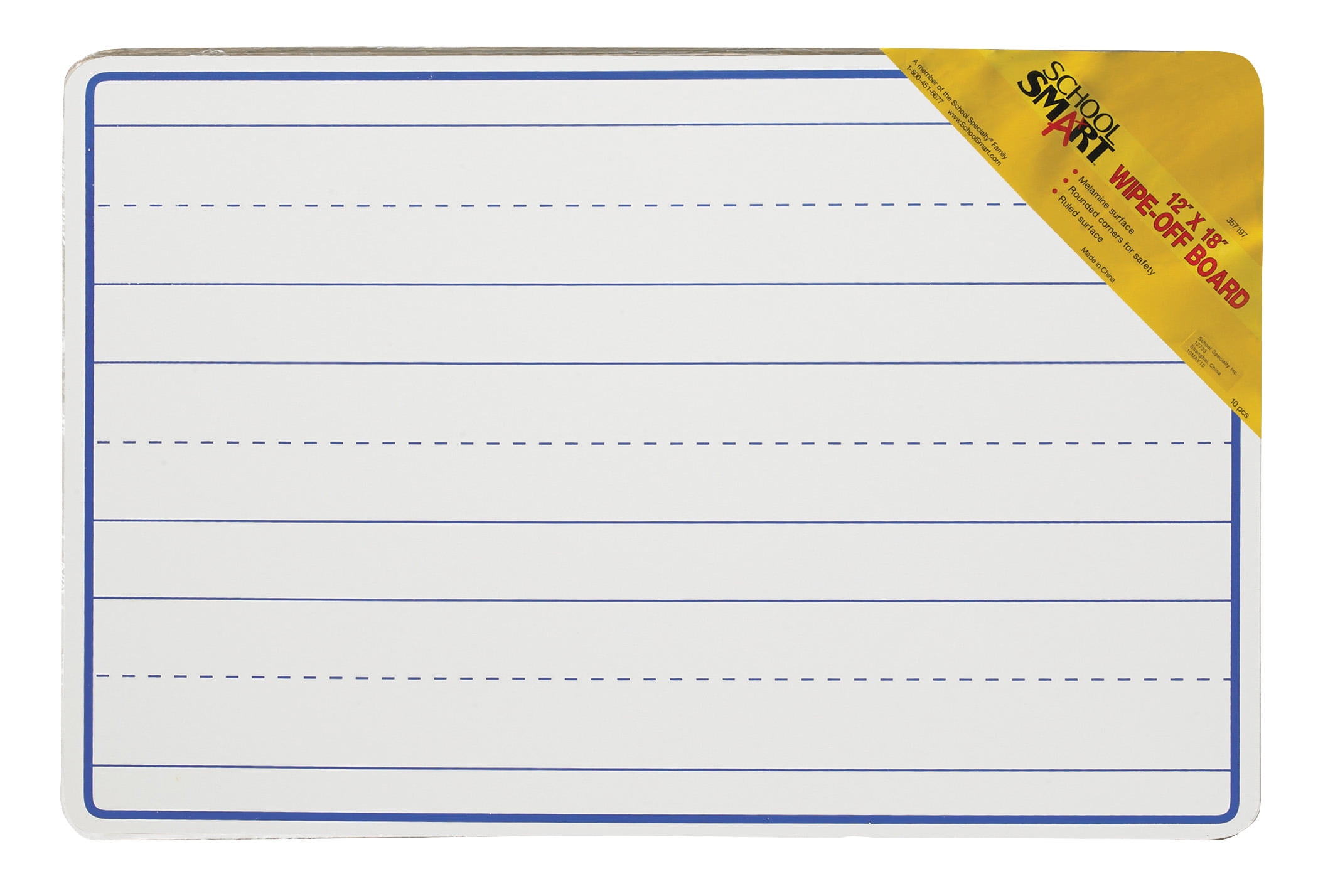 School Smart Dry Erase Pupil Boards, Ruled, 12 x 18 Inches, White, Pack
