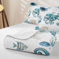 thumbnail image 4 of Manfei Marine Octopus Bed Spread Queen,Cute Ocean Animal Queen Coverlet Set,Green White,3 Pieces, 4 of 7