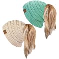 thumbnail image 1 of SURJDE Ponytail Messy Bun BeanieTail Women's Beanie Solid Ribbed Hat Cap, 1 of 7