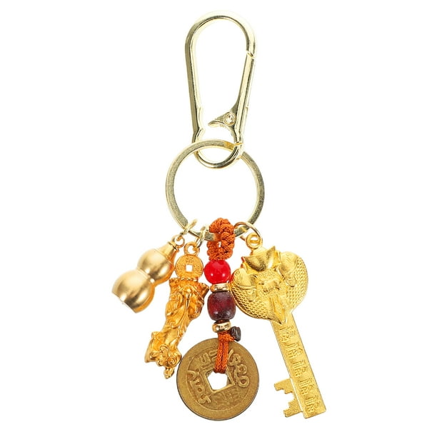 BRIGHTFUFU Llavero de calabaza Feng Shui, colgante de moneda de cinco emperadores chinos Piyao, amuletos de buena suerte, colgante para bolso, llave de coche, fortuna, riqueza, éxito.