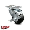 thumbnail image 2 of 3 Inch Soft Rubber Wheel Swivel Top Plate Caster with Brake Service Caster, 2 of 2