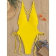 thumbnail image 5 of Womens Bandage Deep V-Neck Monokini Swimsuit Swimwear Criss-Cross Tie Knot Bathing Suit Monokini Bikini, 5 of 9