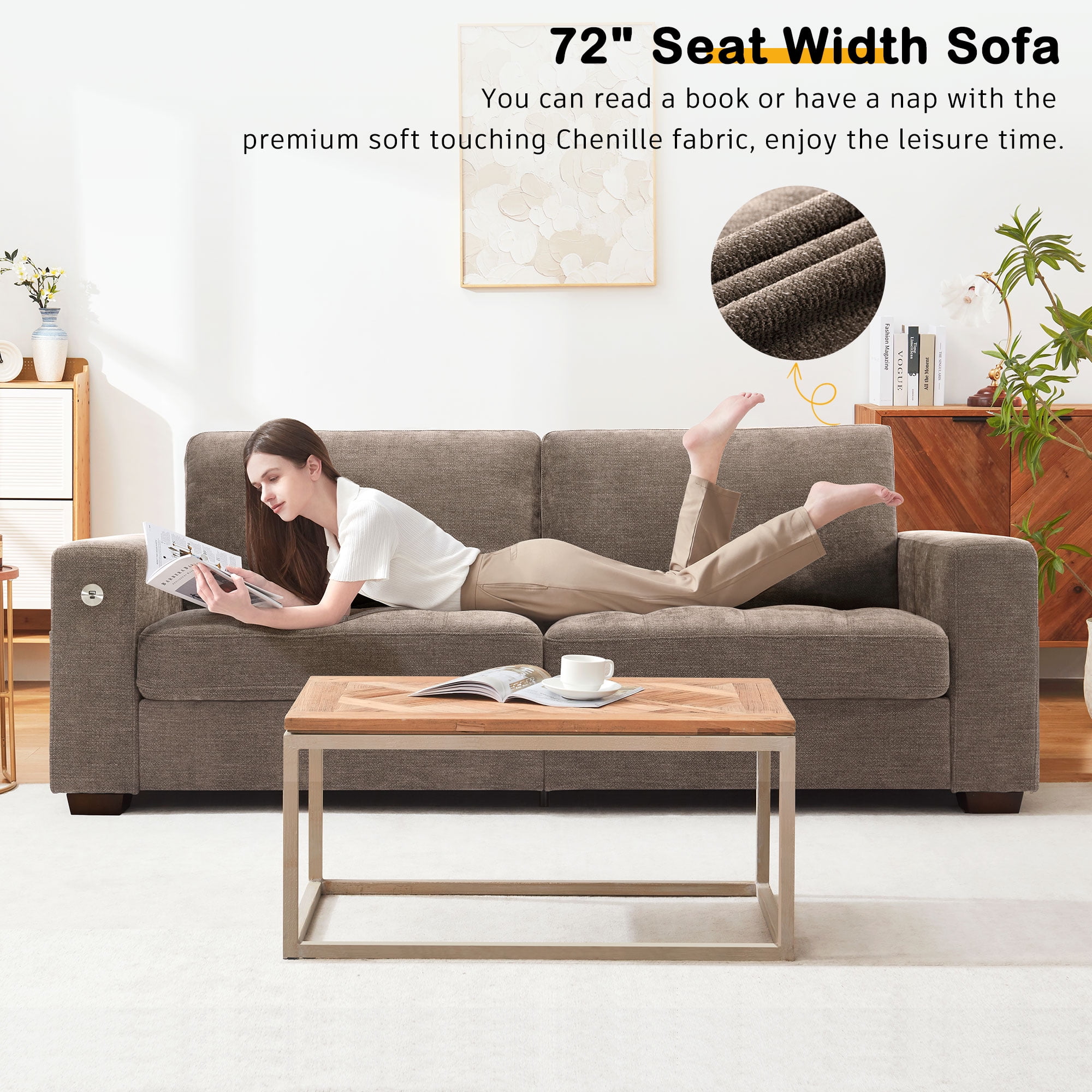 Bedluxury 89'' PU Leather Sofa for Living Room, Modern Deep Seat