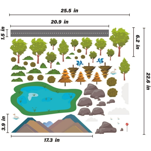 THE CITY - Vinyl Home Multicolored Adhesive The City Scenery Sticker Wall Decal Sheet - Stick & Peel DIY Build A Nature Scenery Pond Trees Animals Design Kids Bedroom Wall Decoration 25.5" x 22.6"