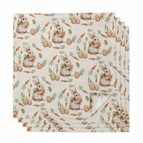 Easter Bunny Cloth Napkins, Spring Easter Eggs Botanical Linen Washable and Reusable Dinner Napkins Set of 4, Table Napkin for Kitchen Party Birthday Wedding Hotel Housewarming 20"x20"