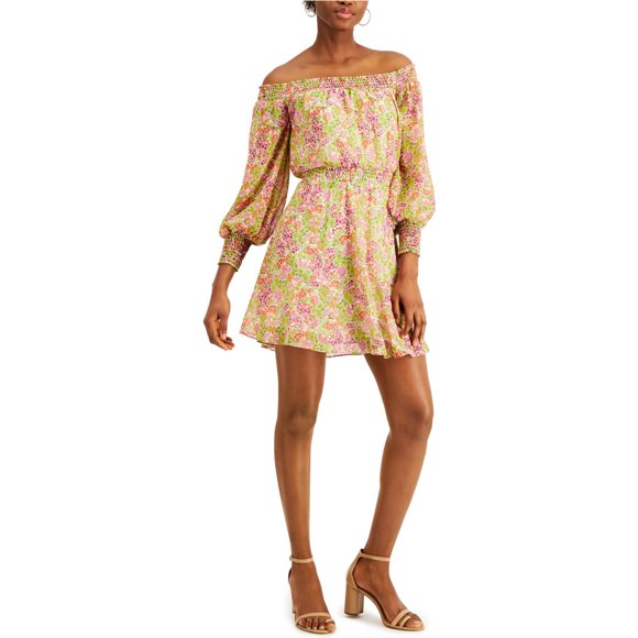 Leyden Womens Citron Daisy Floral Mini Off-Shoulder Dress yellowmulti L