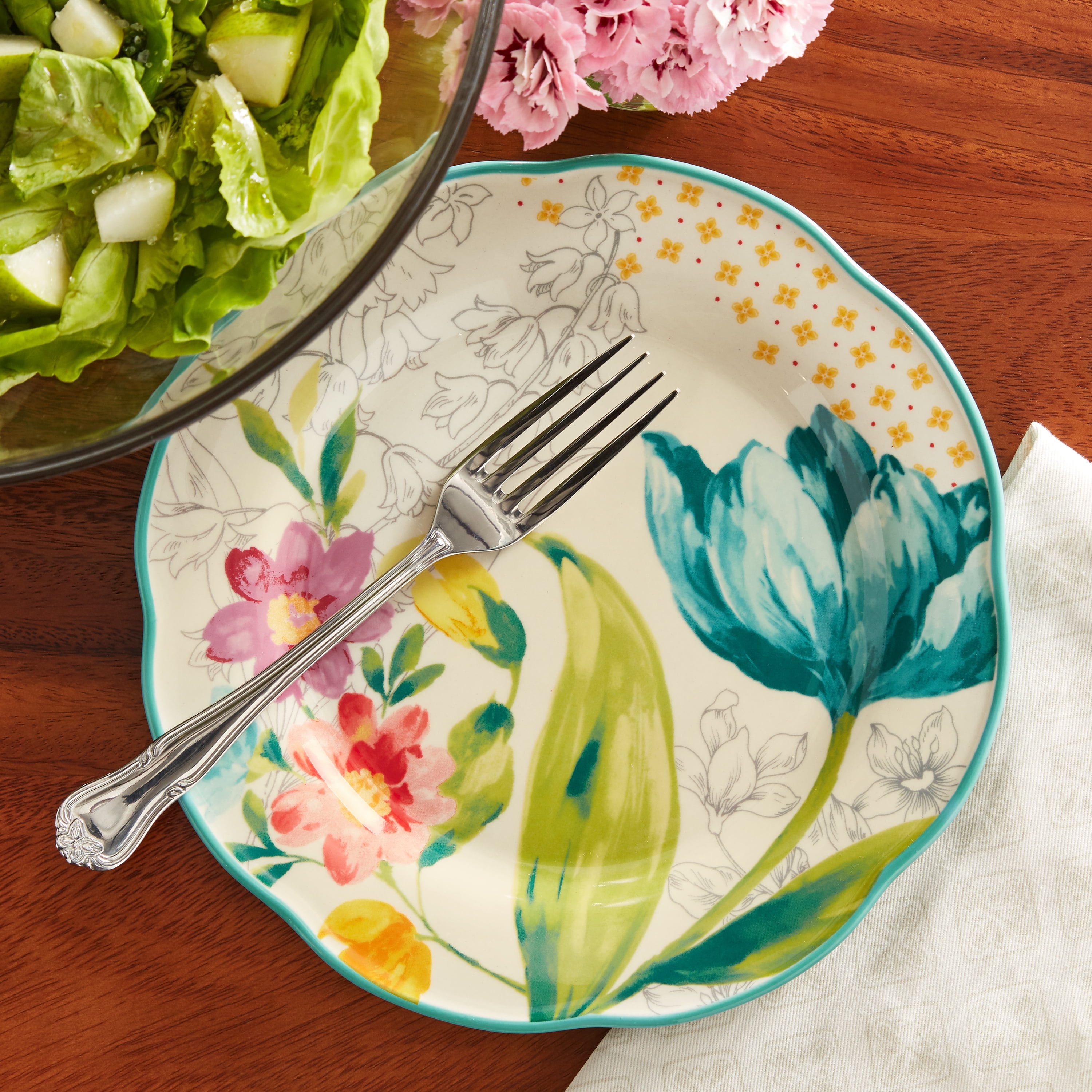 (2 pack) The Pioneer Woman Blooming Bouquet Blue Ceramic 8.75-inch Salad Plate