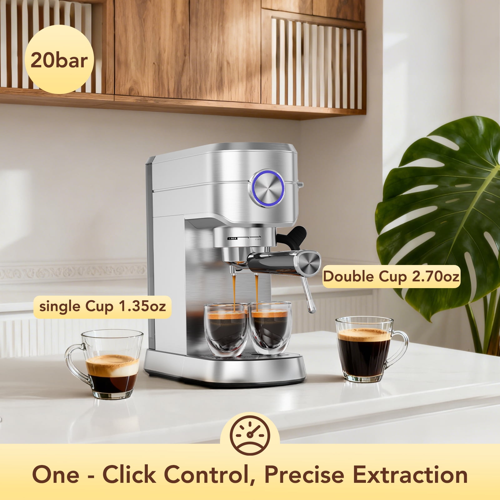 KNDKO 20 Bar Espresso Machine, Coffee Maker Machine with Milk Frother, Steam Wand, PID Control, 40oz Removable Water Tank