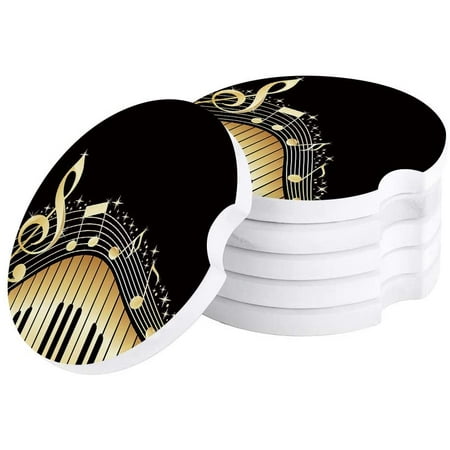 

KXMDXA Elegant Musical Notes Piano Key Music Set of 4 Car Coaster for Drinks Absorbent Ceramic Stone Coasters Cup Mat with Cork Base for Home Kitchen Room Coffee Table Bar Decor
