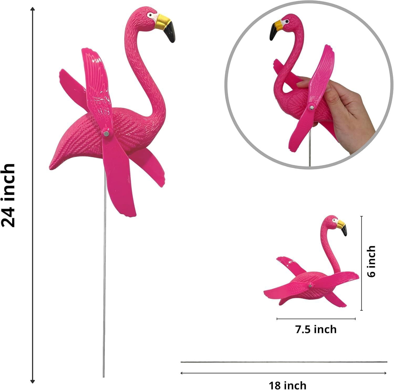 4E's Novelty 12 Pcs Twirling Wings Pink Flamingo Yard Decorations, Small Garden Decor & Party Supplies