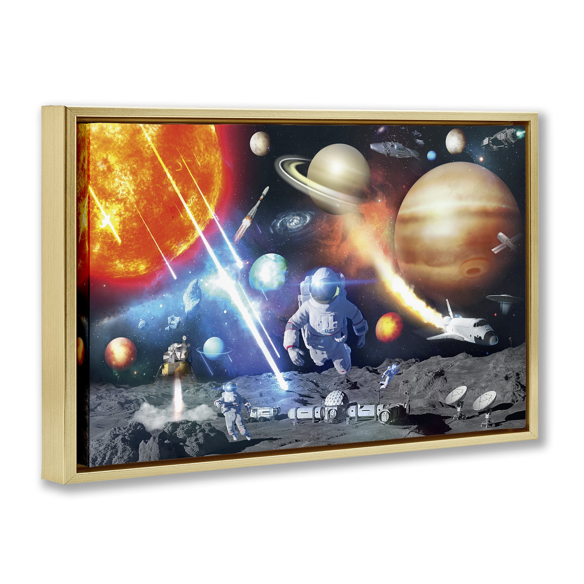 Stupell Industries Space & Astronauts Collage Astrology & Stars Painting Gold Floater Framed Canvas Art Print Wall Art, 25 x 17