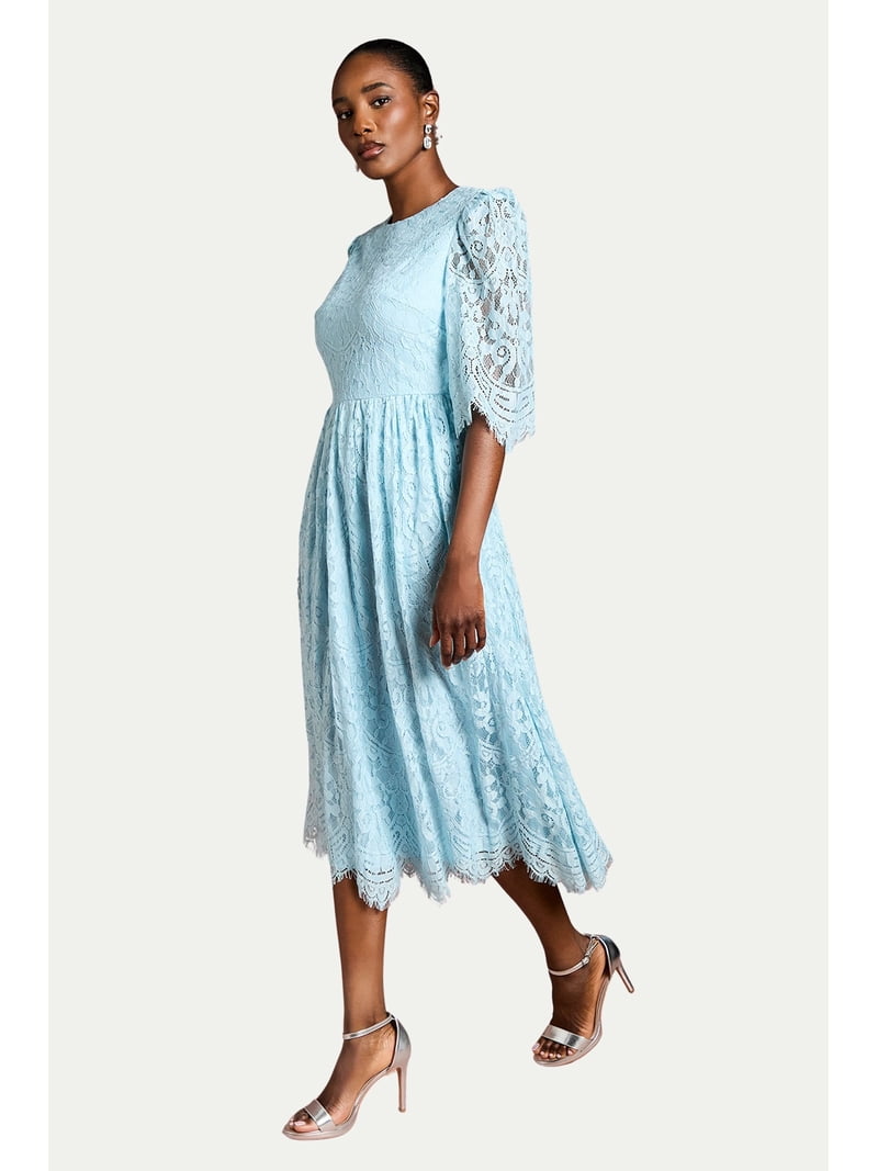 coast blue lace dress Coast Women's Satin Trim Lace Shirt Midi Dress in Dusty Blue