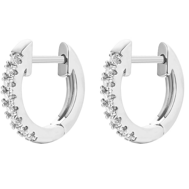 Deenee's 18k White Gold Plated CZ Hoop Earrings, Hypoallergenic