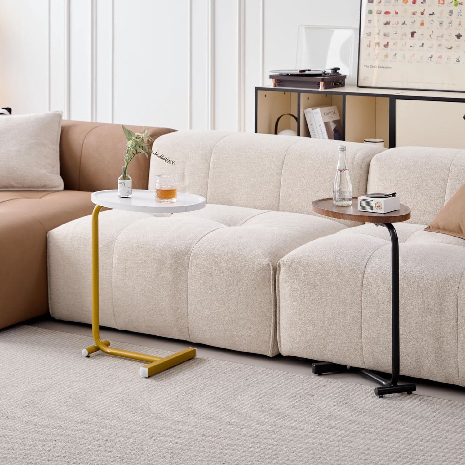 White C-shaped Side Table, Small Sofa Table for Cough, Bederoom