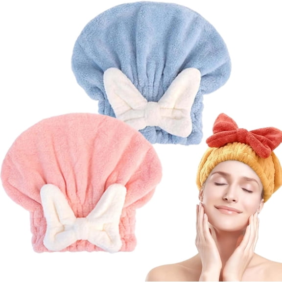 New Super Absorbent Hair Towel Wrap for Wet Hair - Thickened Microfiber Turban with Bow, Quick Drying Hair Cap for Women & Kids, Frizz Reducing
