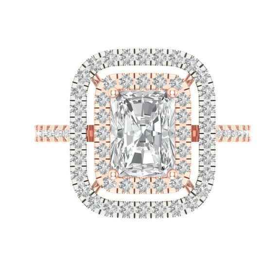 2.62 ctw Halo Anniversary Ring for Women | Emerald Cut Zirconia Diamond | Hyperallergenic Solid 14K Rose/White Gold